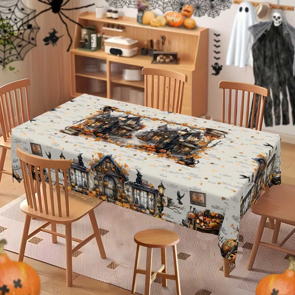 1 PC rectangular round tablecloth, Halloween-themed tablecloth, exquisite dark gothic style, suitable for themed partieszyc