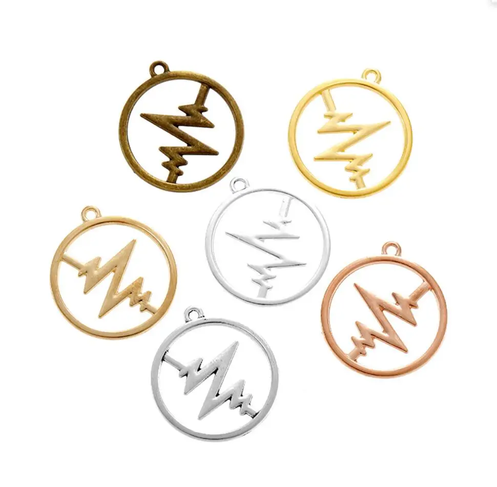 50Pcs Round Pendant Electrocardiogram Blank Frame Bezel  Making 30*25mm F0219