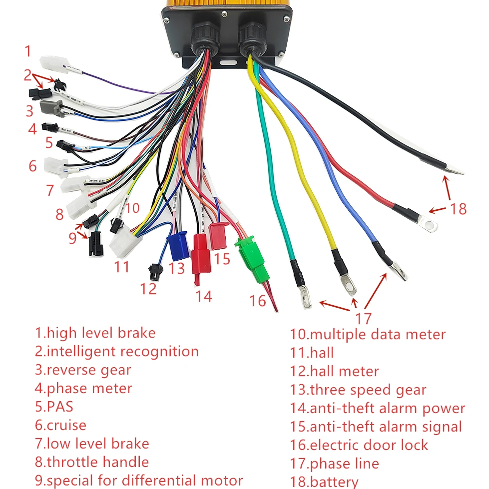 Controller elettrico 2000W 3000W 48V 60V 64V 72V 45A 50A 60A Brushless Dual-mode per accessori di ricambio per motociclette E-Bike