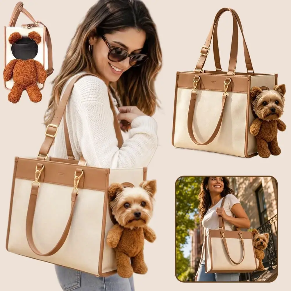 Teddy Bear Style Pet Carrier Tote Bag DualPurpose Fashion Handbag Adjustable Shoulder Strap Breathable Travel Carrier For Small