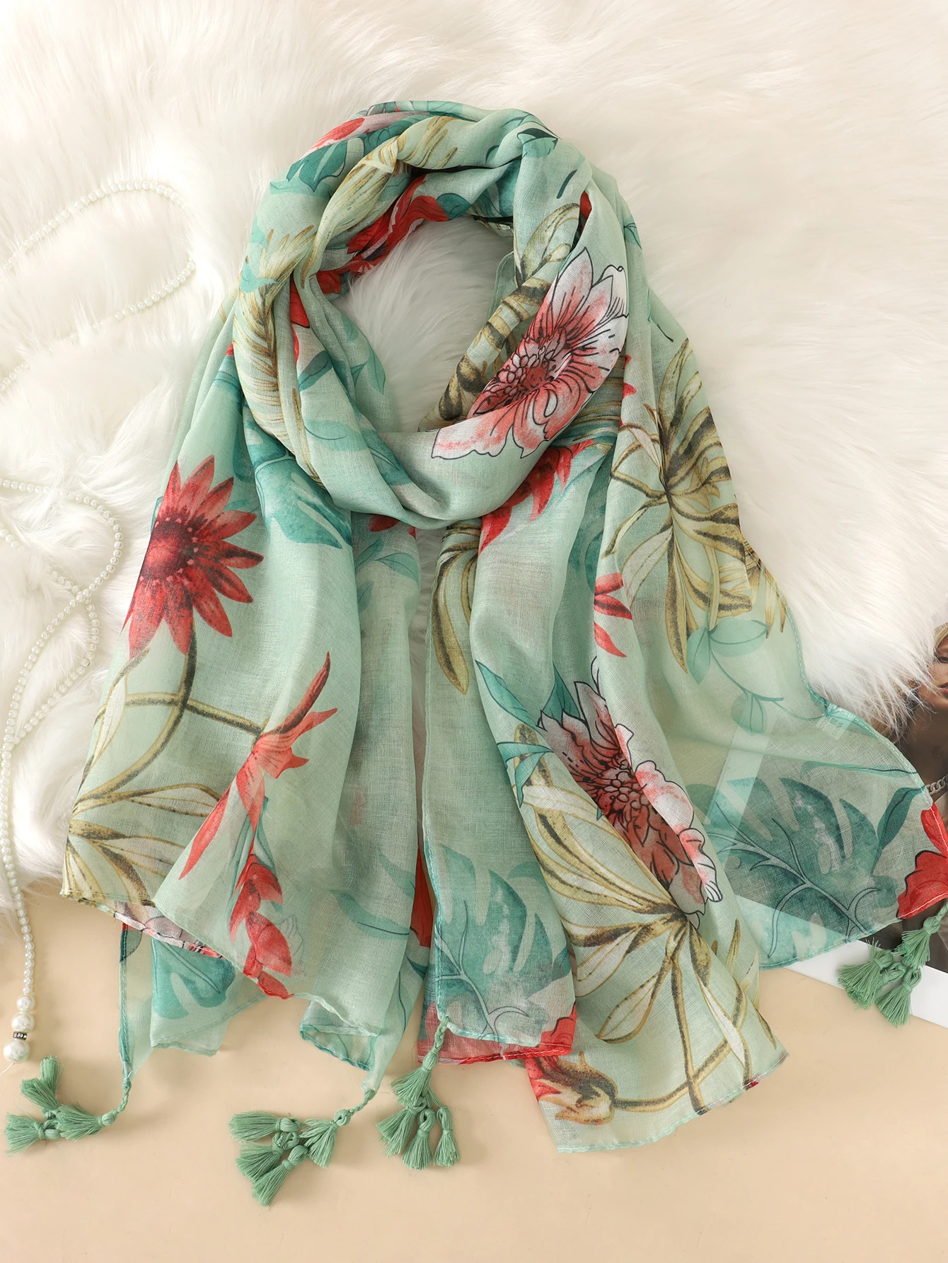 2022 Spain Fashion Daisy Floral Tassel Viscose Shawl Scarf Lady Print Soft Pashmina Stole Wrap Snood Bufandas Muslim Hijab Sjaal