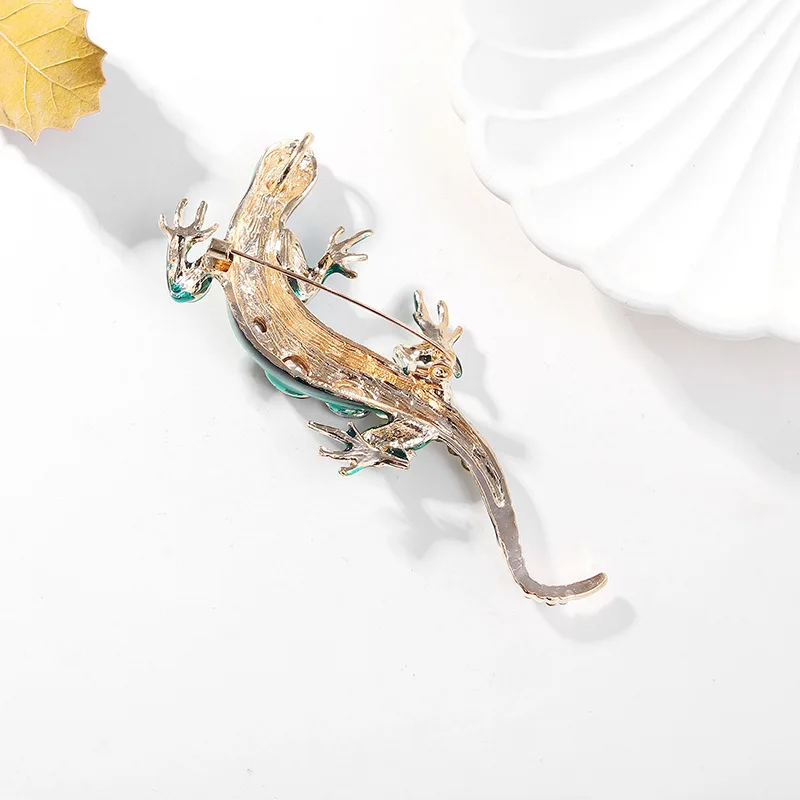 New Retro Fashion Alloy Rhinestone Lizard Gecko Brooches For Women Men Clothing Coat Four Clawed Snake Brooch Pins Jewelry Gifts