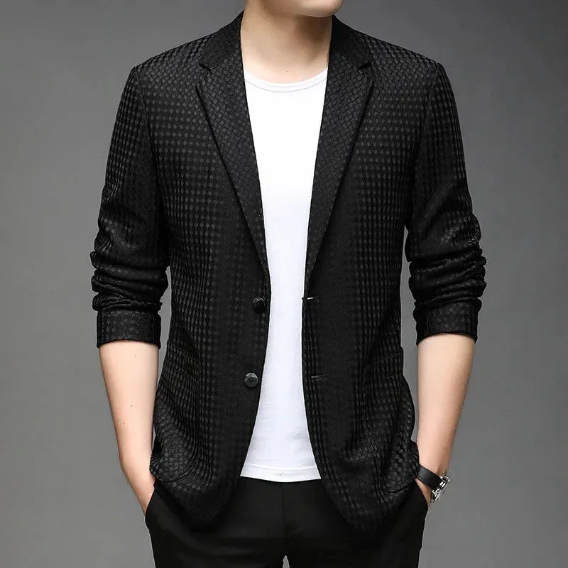 Mulberry Silk Blazers For Men High Quality Business Suit Jacket Fashion Casual Black Grey Costume Homme Pattern Button Coat