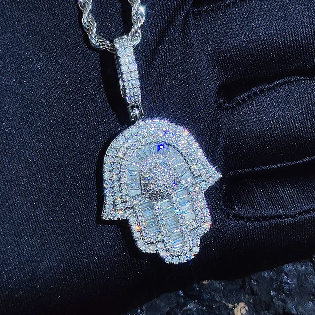 

5A CZ Pave Hamsa Small/Big Hand Charm Bling Iced Out Fatima Pendant Necklace For Women Hip Hop Jewelry