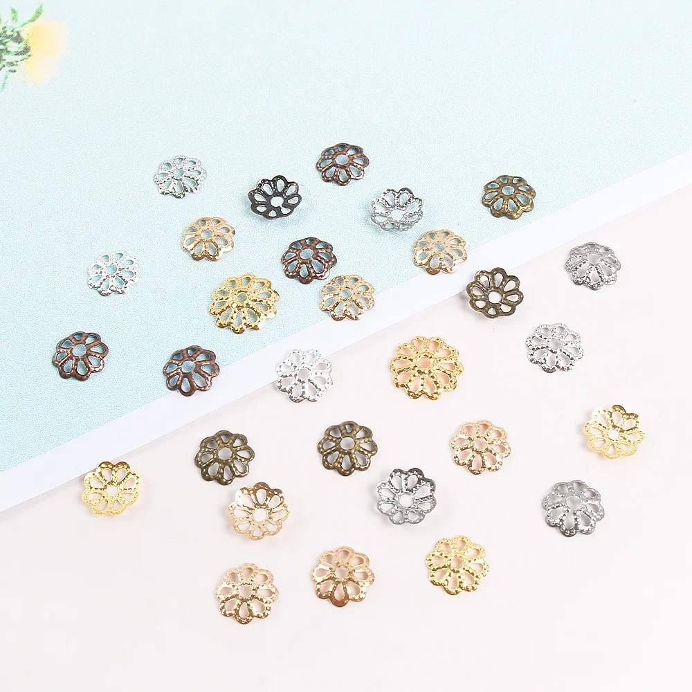 

200pcs 7mm 9mm Gold Plated Flower Petal End Spacer Beads Caps Charms Bead Cups For DIY Jewelry Making Accessories Wholesale