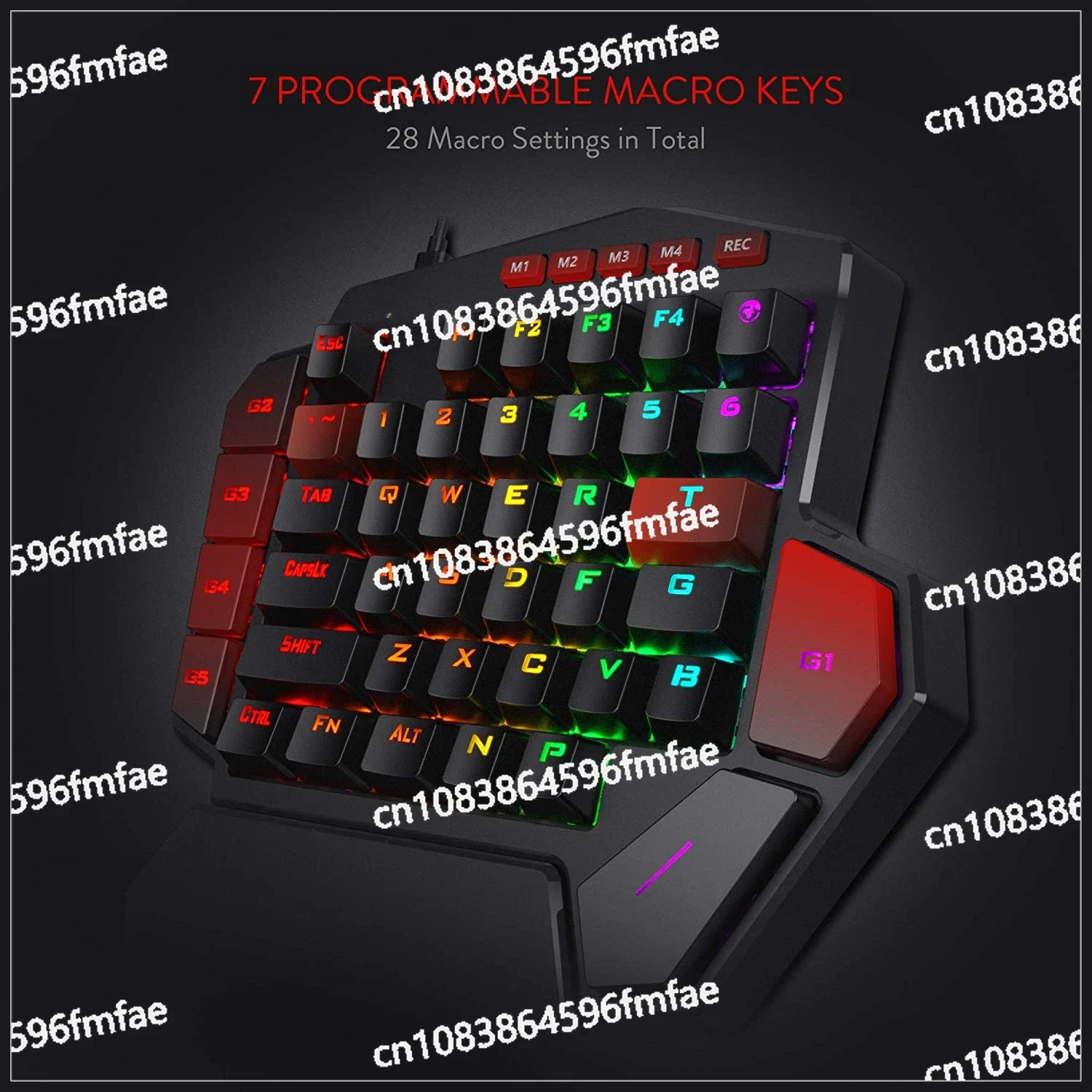 One-Hand  Mechanical Gaming Keyboard Keypad 7 Onboard with 42 Macro Keys Removable Wrist Rest