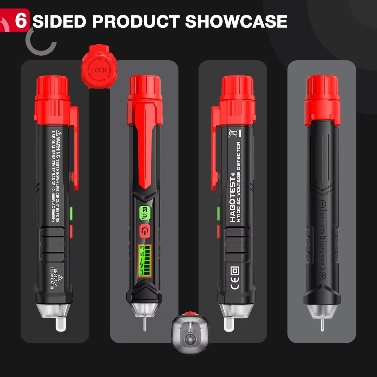 جهاز اختبار الجهد الكهربائي HABOTEST HT100 مع جهاز اختبار كهربائي مزدوج المدى AC 12V-1000V/48V-1000V مع شاشة LCD إنذار الجرس