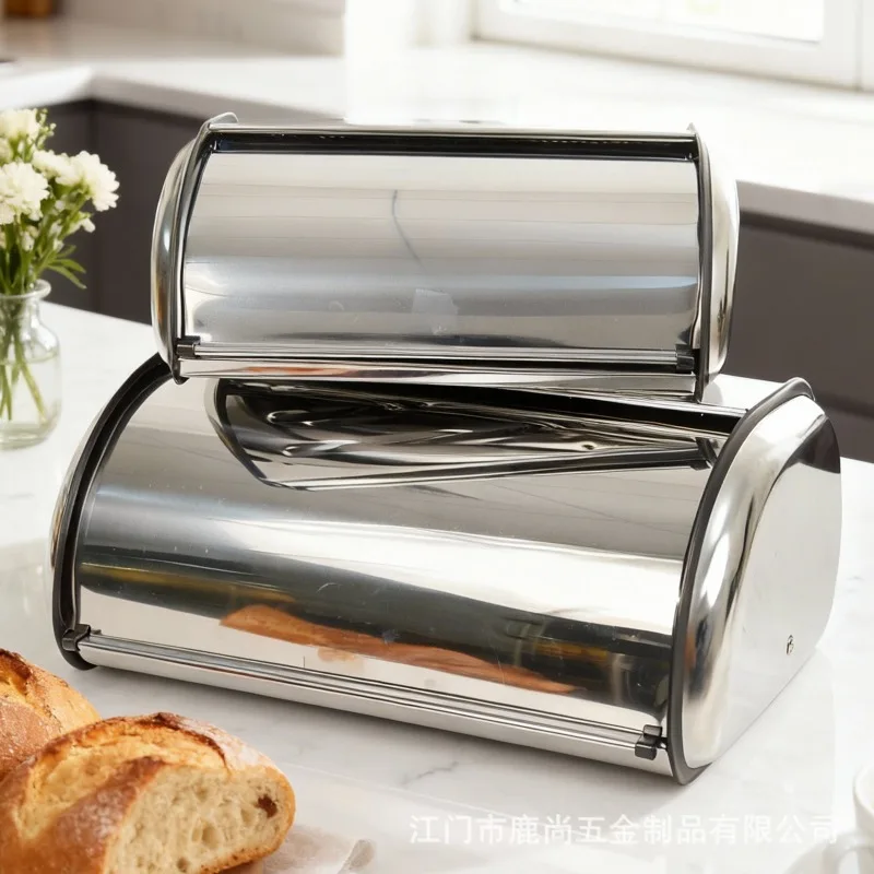 Stainless steel bread box, mask key storage box, kitchen desktop storage box, flip cover, bread storage and finishing box.
