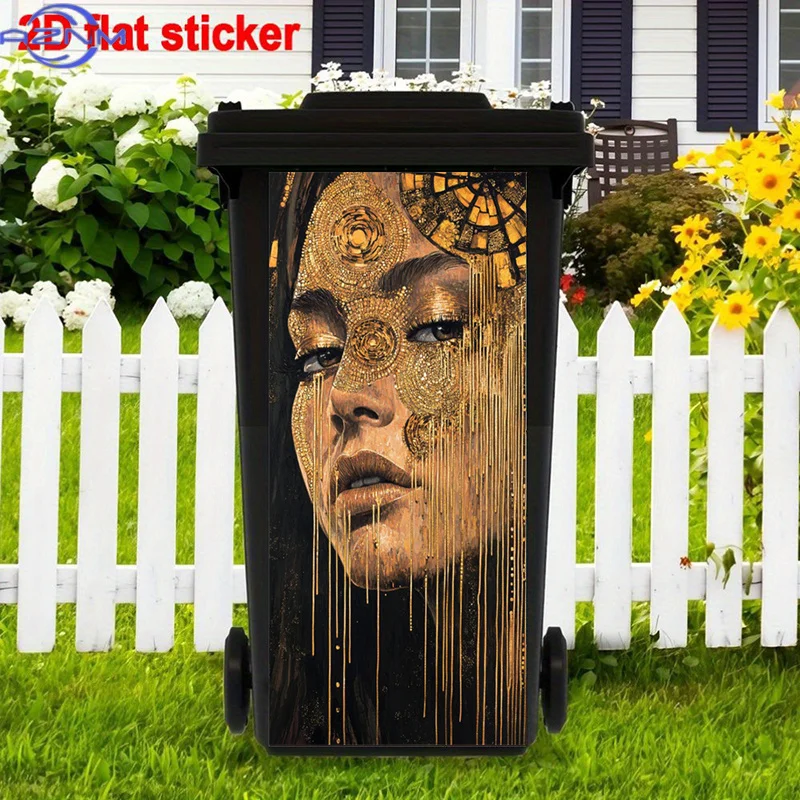 Golden Art Trash Can Sticker Decoration, Abstract Portrait Stickers, Ethereal Fantasy Self-Adhesive Art Stickers, Hexagonal Pa