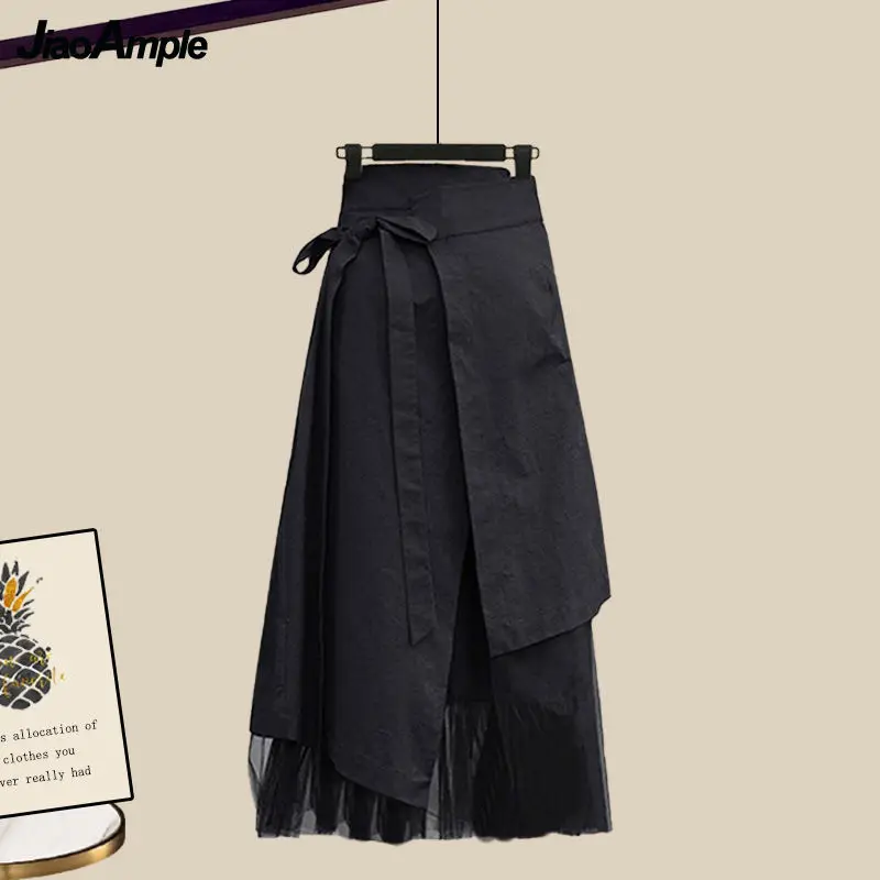 Women's Spring Autumn New Fashion Fake Two Piece Knit Sweater+Strap A-line Skirt Suit Korean Elegant Pullover Dress Matching Set - Image 6