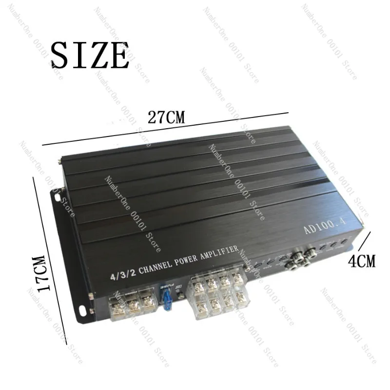 AD100.4 Compact 4 Channel Power Amplifier for Car Audio Upgrade Aluminum Alloy Class D Amp