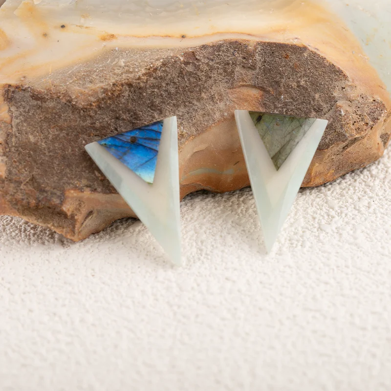 

Natural Stone Labradorite White Jade Amazonite Intarsia Earring Bead Beautiful Fashion Jewelry Accessory 29x18x2mm 5.2g
