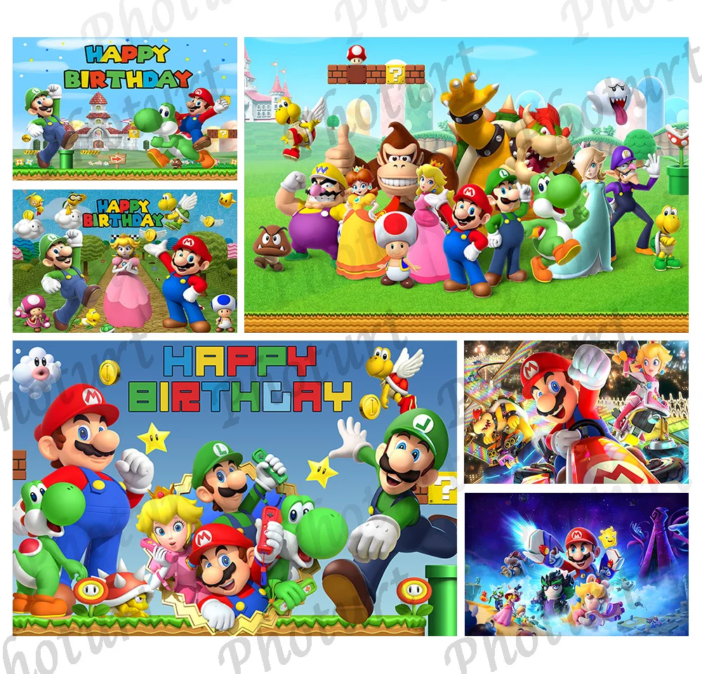 Kids Super Mario Bro Theme Birthday Party Baby Shower Decoration Backdrop Game Poster Photograph Studio Decor Props