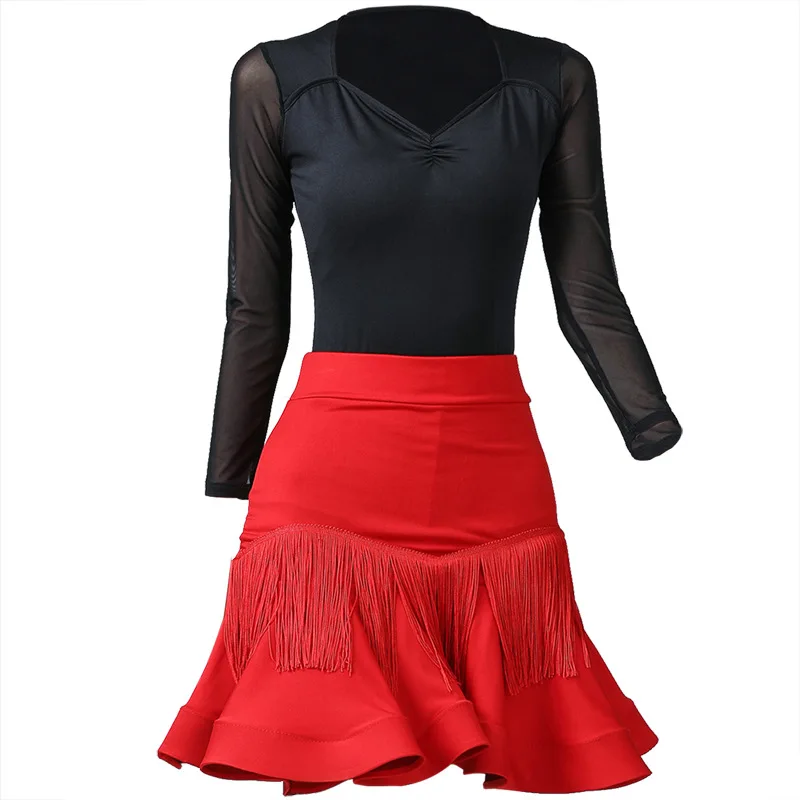 2023 New Adult Women Latin Dance Costum Sexy Tassels Fishbone Skirt Female Large Size Fringed Ballroom Rumba Dancewear