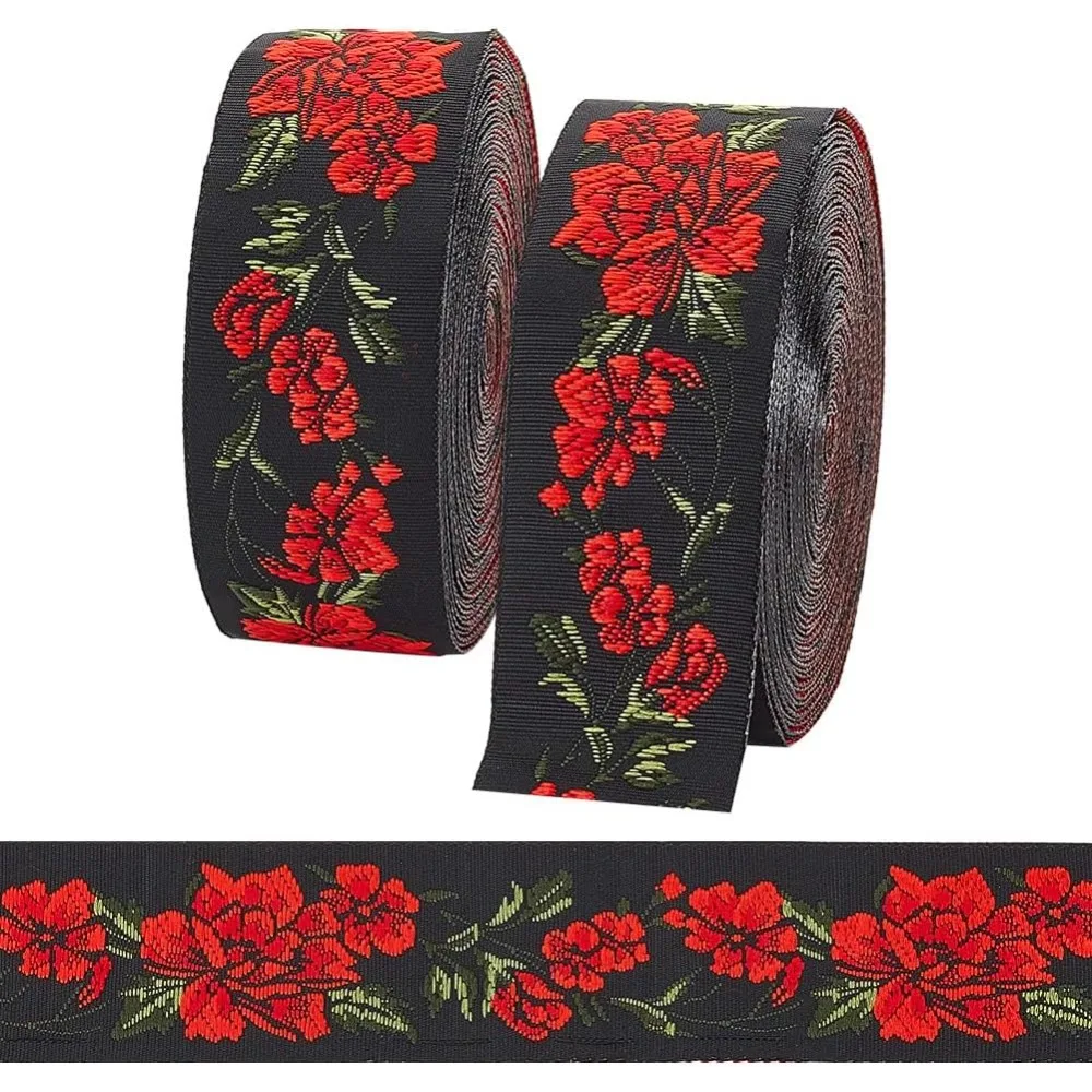 14.87 Yards Floral Embroidered Ribbon 1.3 Inch Vintage Jacquard Ribbon, Woven Trim Fabric Sewing Ribbon Embroidery Lace