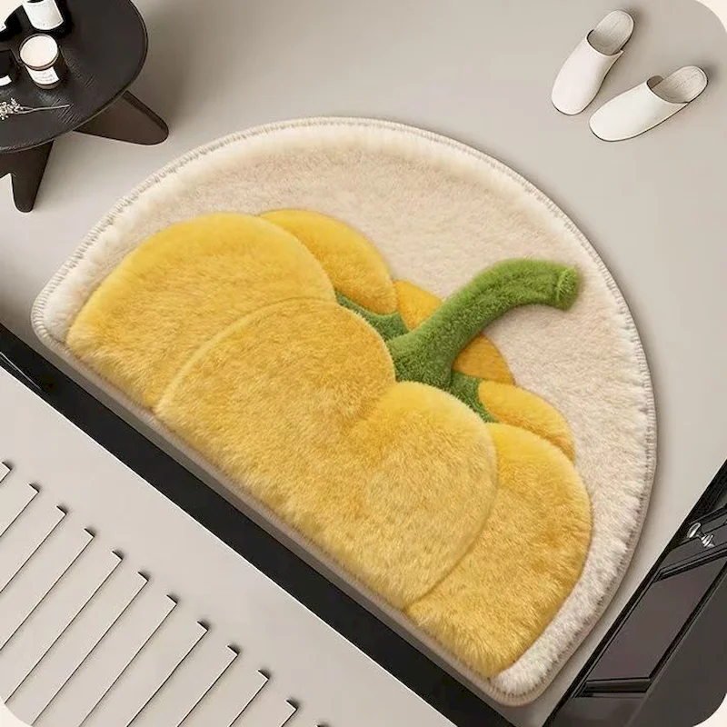 VIKAMA Cute Fruit Half Circle Carpet Blueberry Apple Absorbent Bath Mat Soft Fluffy Non Slip Door Mat Home Decoration