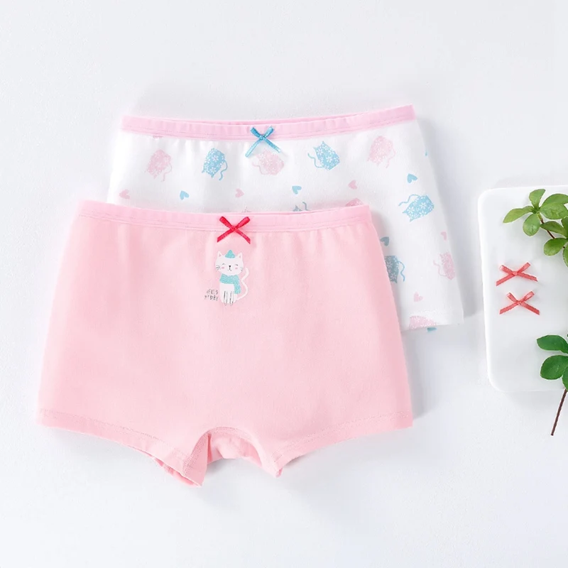 2PCS cotton Panties for Girls Cartoon Print Bow Kids Underwear Cute Solid Color Girls Shorts Children's Clothing Kids Clothing