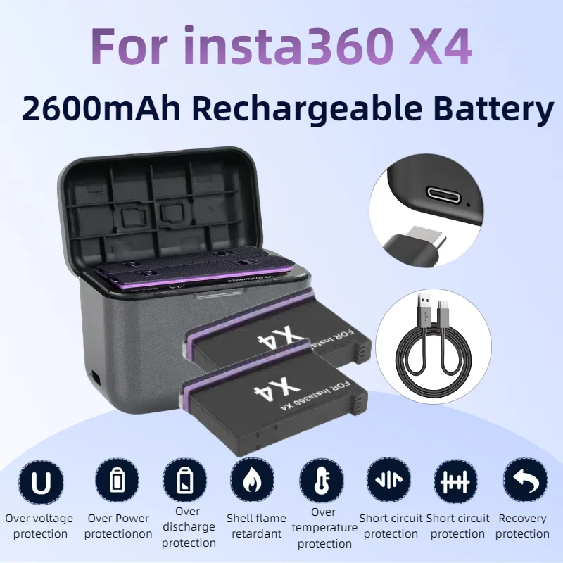 

Insta360 ONE X4 Battery 2500mAh with Fast Charging Case | Storage Box Extended Power Replacement Accessories for ONE X4 Camera