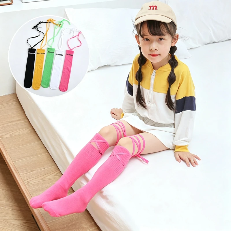 Infant Girl Spring Autumn High Knee Socks Cotton Child Letter Bandage Long Over The Knee High Socks warmer baby Kids Stockings