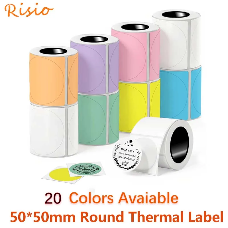 rolo-de-etiquetas-termicas-redondas-2-pecas-50x50mm-adesivo-colorido-a-prova-d'agua-papel-adesivo-circular-para-impressora-phomemo-m220-m108-p50-e210