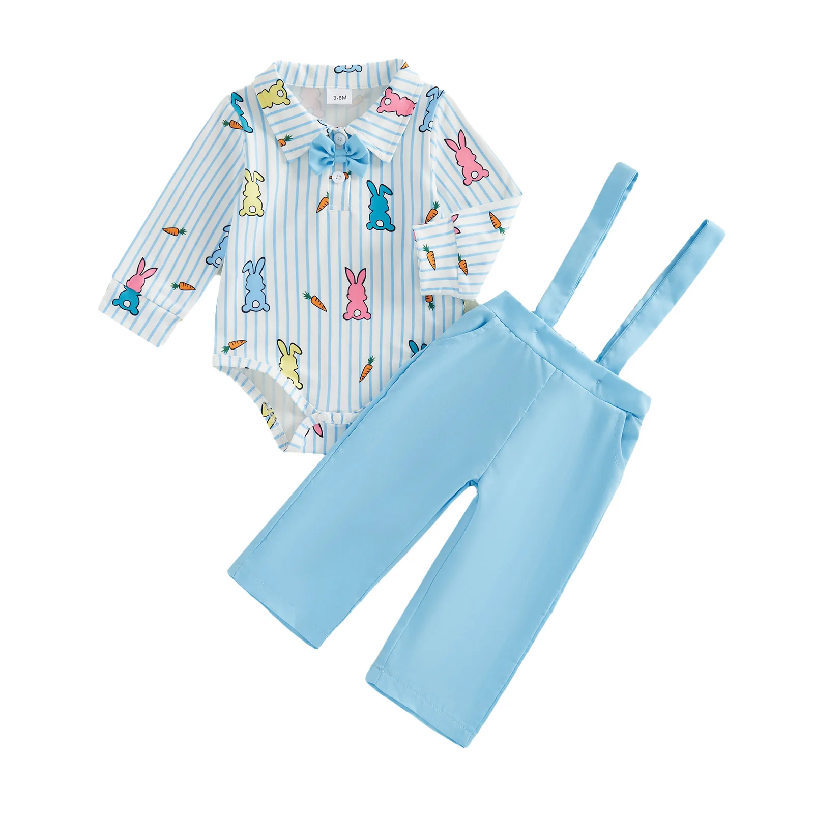 

Пасхальный наряд для маленьких мальчиков, комбинезон с длинными рукавами и принтом кролика и моркови, комбинезон, брюки, весенний наряд