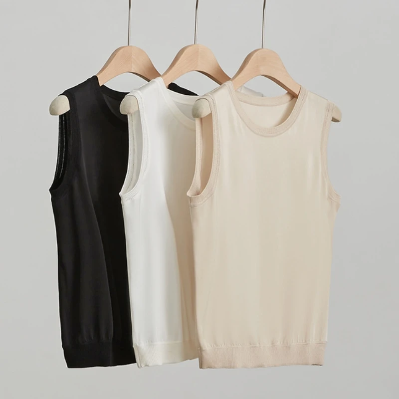 Birdsky, 1PC Women vest tank top sleeveless pullover 19MM 90% real mulberry silk 10% spandex 3 colors. S-1069