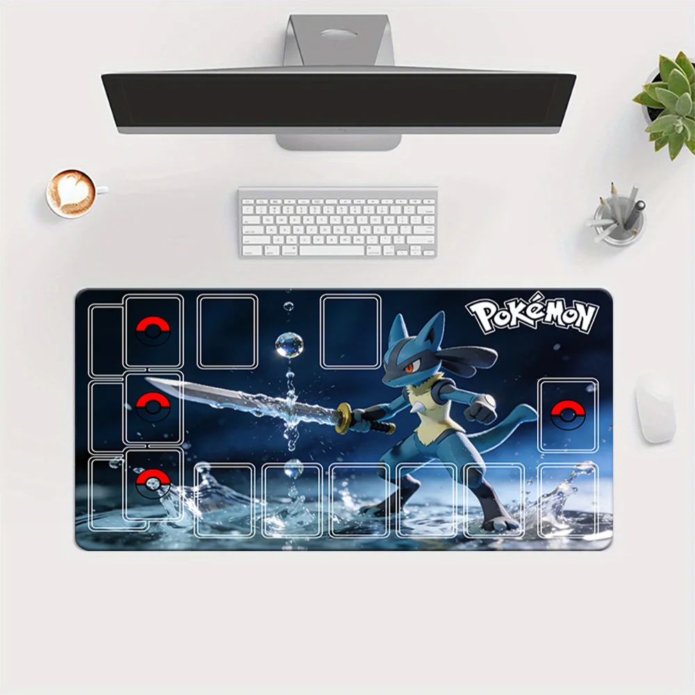 Lucario Water Sword Pokemon TCG Playmat Large Gaming Mouse Pad with Card Zones Desk Mat