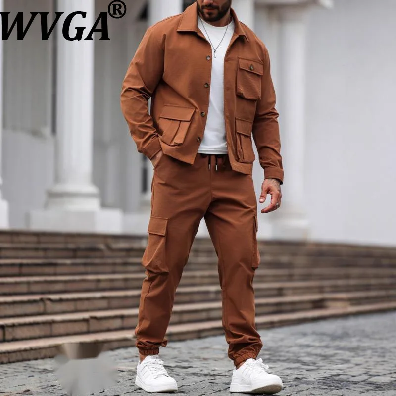 

WVGA весна осень новые мужские приливы в американском стиле модная куртка с несколькими карманами нишевые шикарные повседневные прямые брюки комплект из двух предметов W15577