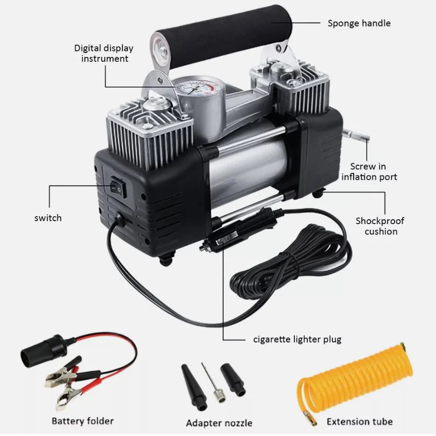 

Electric Car Tire Inflator Portable Air Compressor Pump Household Double Cylinder Electric Air Pump Car Tire Car Inflatable Pump