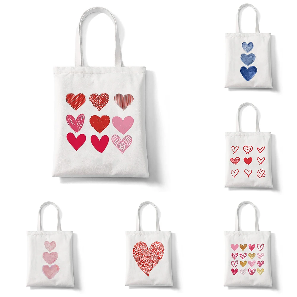 

Женская холщовая большая сумка с принтом сердца и любви, модная повседневная сумка на плечо большой вместимости для повседневных покупок и поездок на работу
