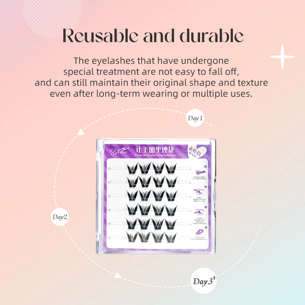 Yelix-Cílios de Cosplay de Anime Japonês Falso, Cílios Imprensa Sem Cola, Spiky, Olhar Molhado, 13mm, Asiático, Clusters