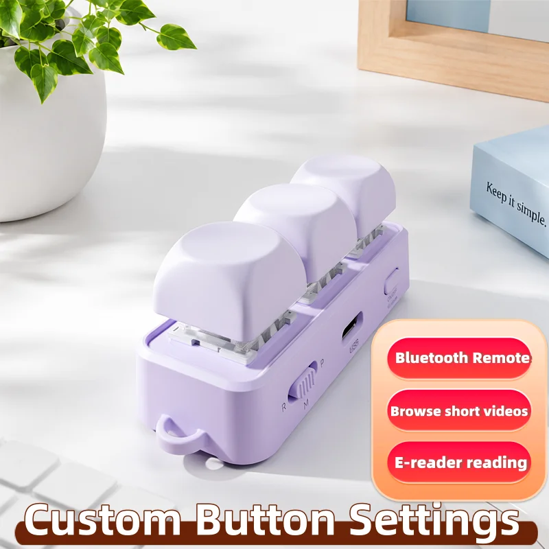 Teclado Mini Sem Fio Bluetooth para Virar Páginas, Controle Remoto para Celular e E-Reader, Suporta Rolagem de Vídeos Curtos e Configurações de Botões