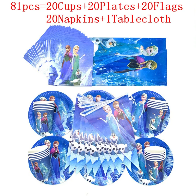 

Snow Queen Birthday Disposable Cartoon Frozen Anna Elsa Party Decoration Disposable Set Kid Plate Cup Party Supplies Baby Shower