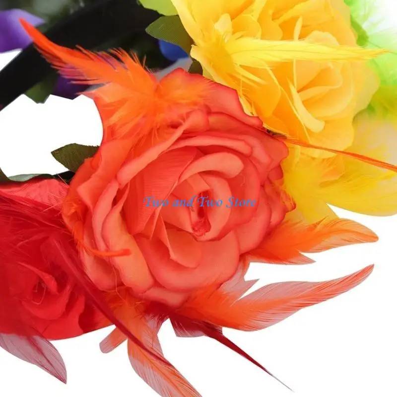 HX6F موضة متعددة الألوان مقلد زهرة شكل الشعر هوب هالوين عقال مرحلة حفل زفاف النساء التصميم عقال #3
