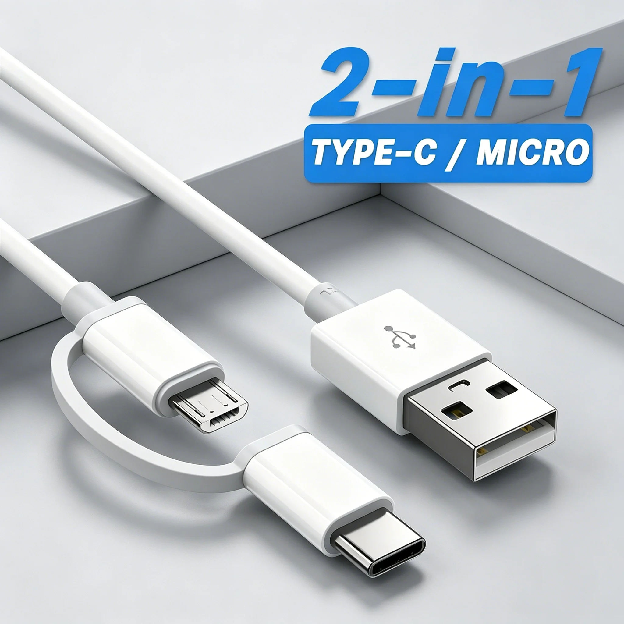 2-in-1 USB to Type C Cable Super Fast Charging Cable High Speed Data Transfer Quick Charge Cord For Huawei Honor Xiaomi Samsung