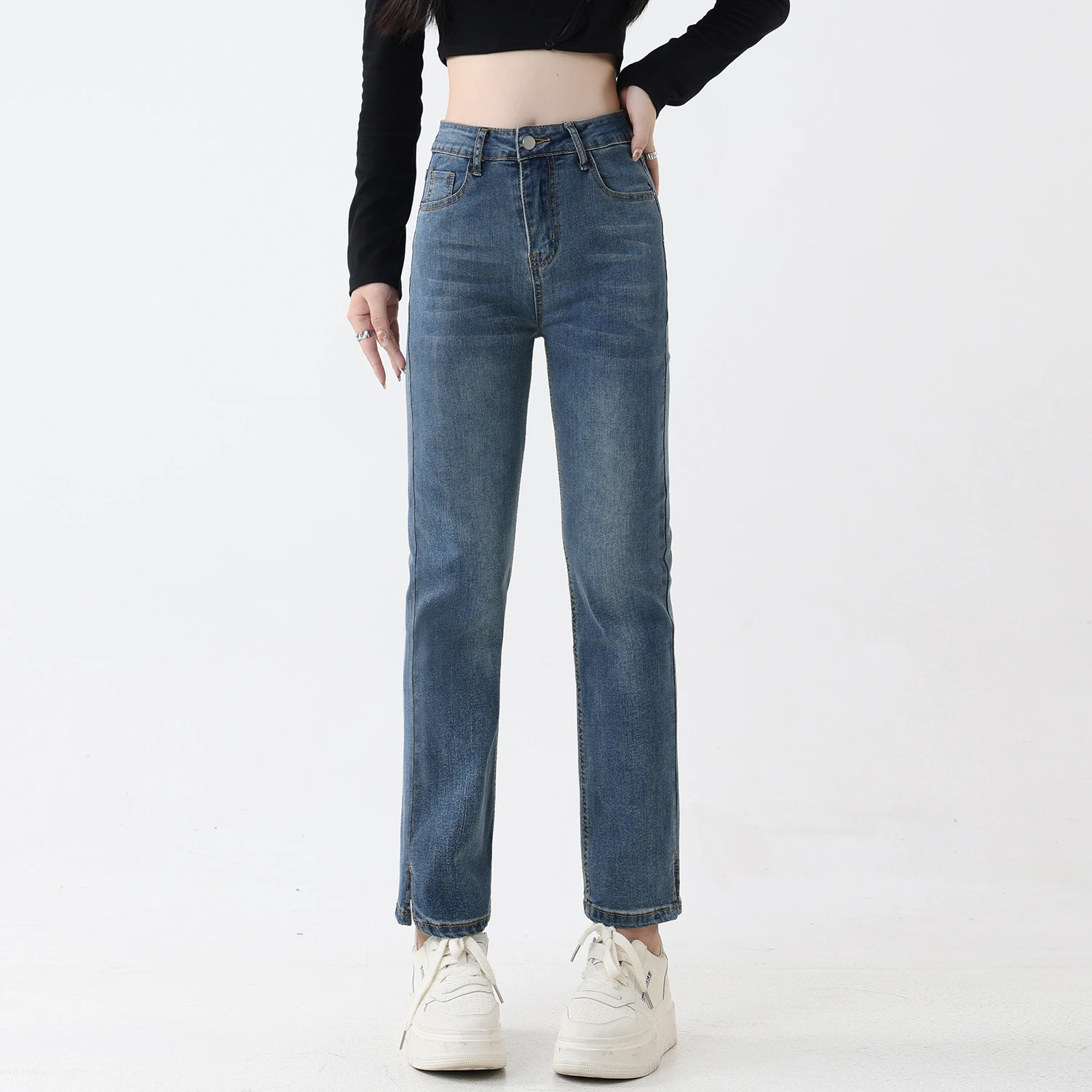 

Новые женские джинсовые брюки, эластичные прямые джинсы с высокой талией, женская облегающая одежда, облегающие повседневные узкие женские брюки