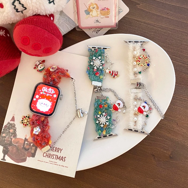 

Рождественская плюшевая цепочка для часов Apple Watch Band 46 41 42 44 45 49 мм Аксессуары для умных часов Iwatch 10 9 11 Ultra 3 2 se 8 7 6