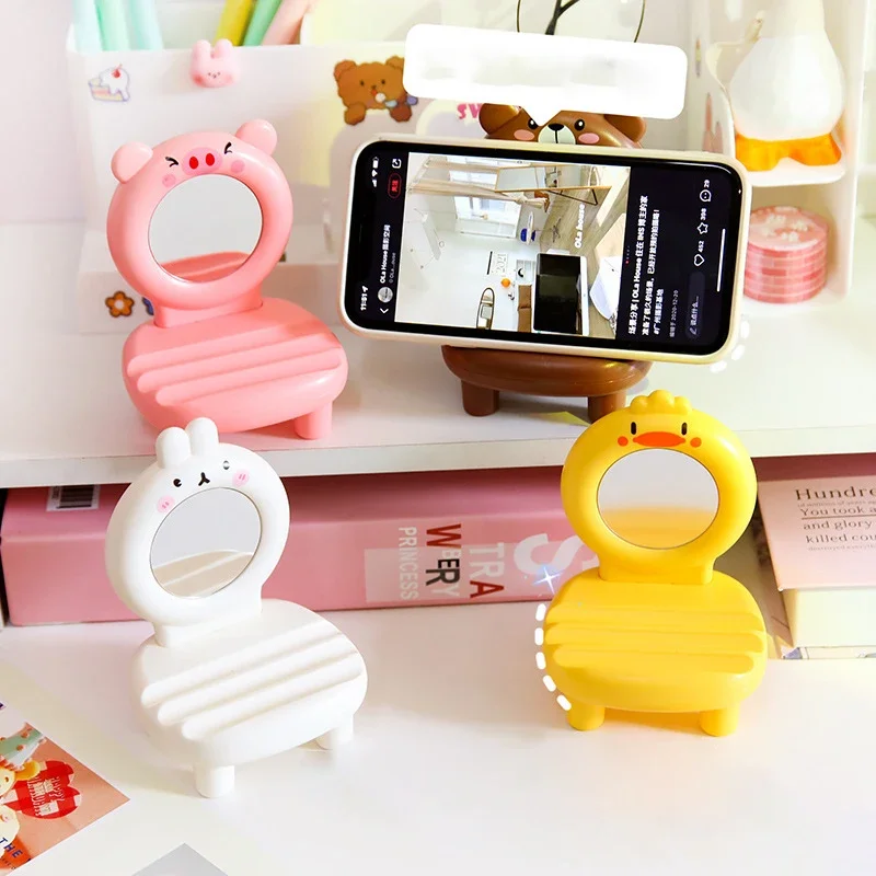 Imagem -03 - Animais Fofos Suporte do Telefone com Espelho Kawaii Ajustável Suporte do Telefone Escritório Tablet Suporte do Telefone Stand Holder Desk Organizer