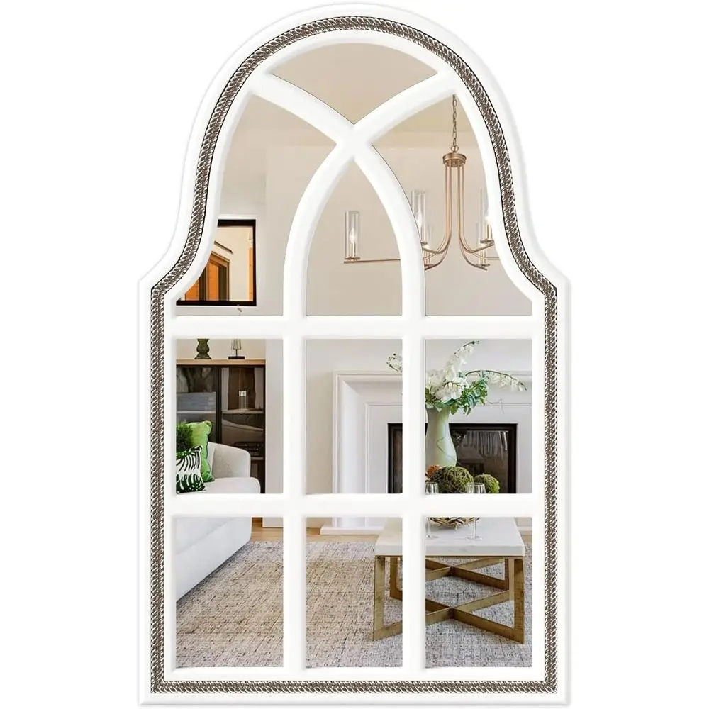 

Зеркало с арочным каркасом 22x36 дюймов с решетчатым узором, белое деревянное арочное зеркало для спальни, лестниц, прихожей, декора гостиных.