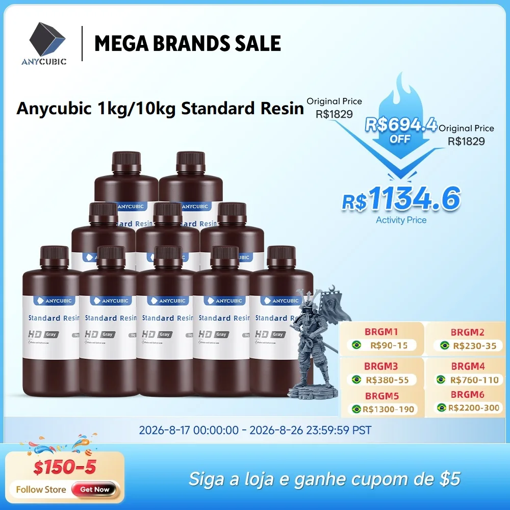 Anycúbico 1kg/10kg resina padrão fotopolímero líquido 405nm resina uv para impressora 3d material de resina de impressão lcd para fóton mono
