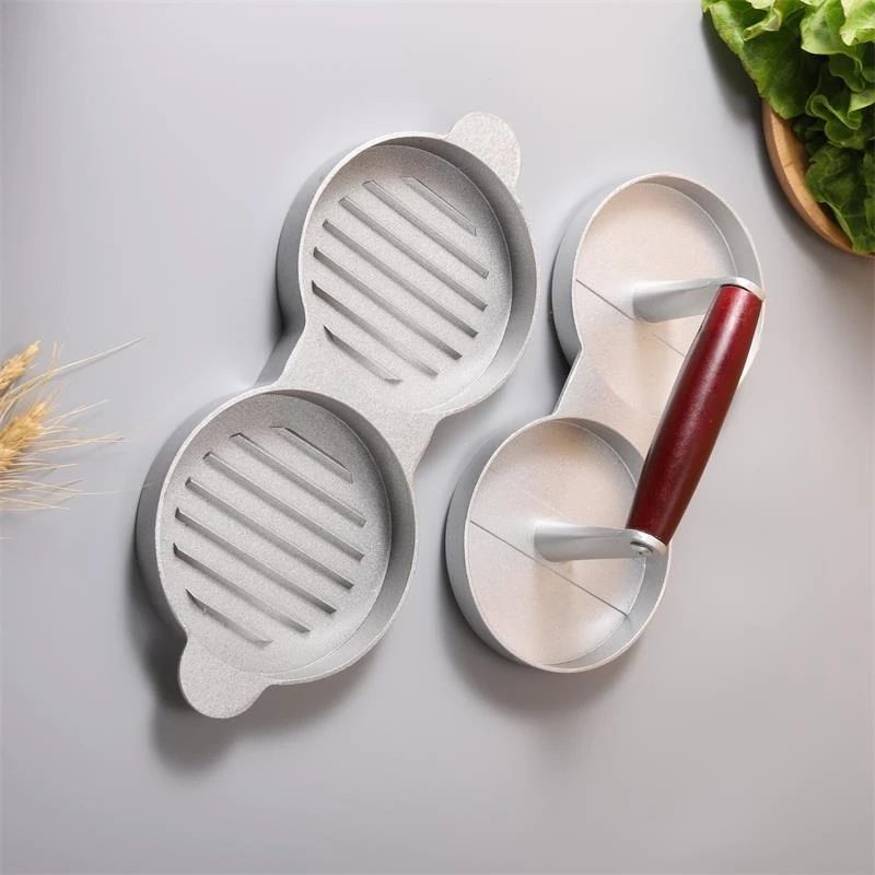 Double Hole Hand Press Burger Patty Maker Portable Meat and Rice Ball Mold Manual Press Tool for Home Commercial Kitchen