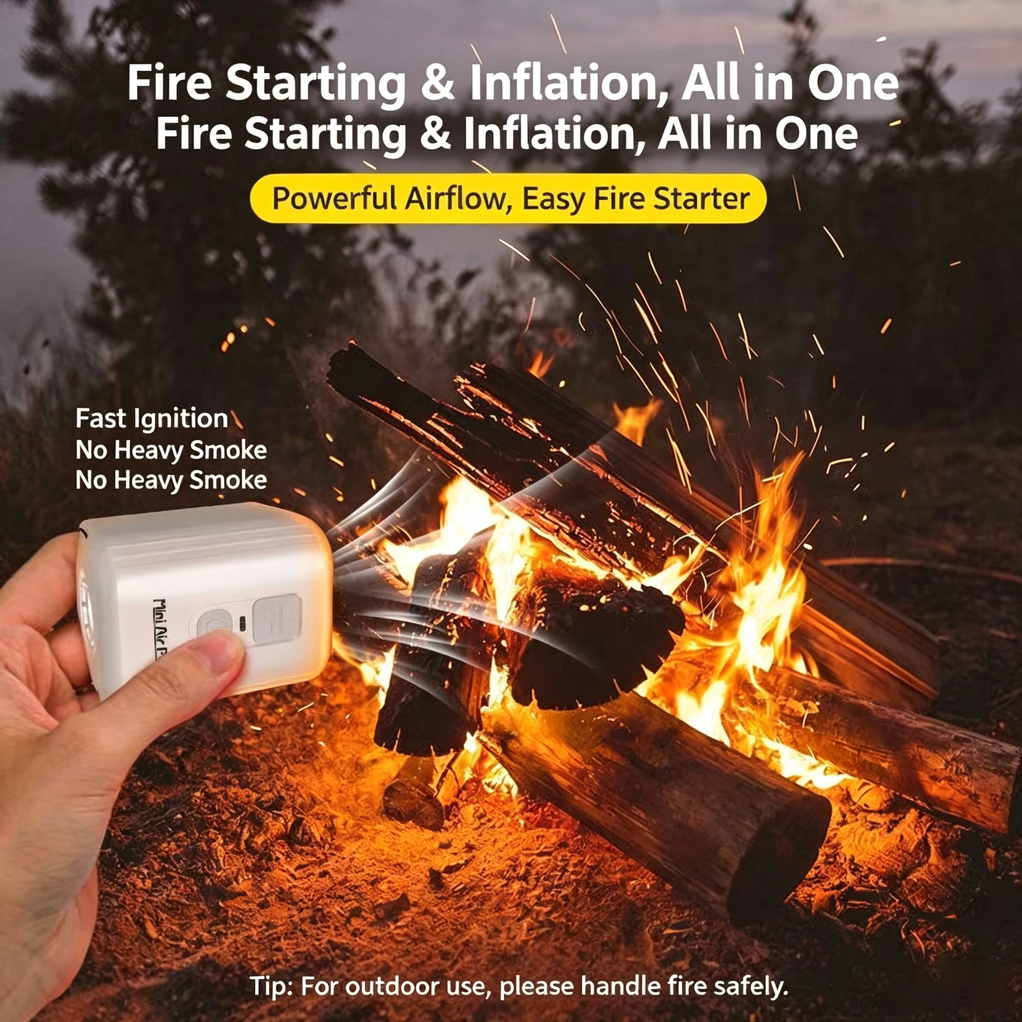 Ultra Mini Rechargeable Air Pump 4500Pa Inflate Deflate Dual Use With 3 Mode Camping Light 5 Nozzles Type-C Portable Vacuum Pump