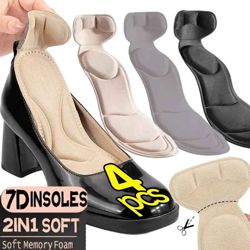 2/4 pçs palmilhas de espuma de memória inserções calcanhar pós volta respirável anti-deslizamento feminino sapato de salto alto inserções protetor sapatos palmilhas