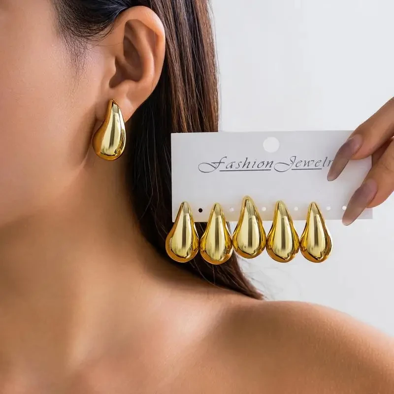 Vintage Smooth Gold Color Exaggerate Dupes Teardrop Chunky Bottega Stud Earring Stainless Steel Waterdrop Lightweight Hoops