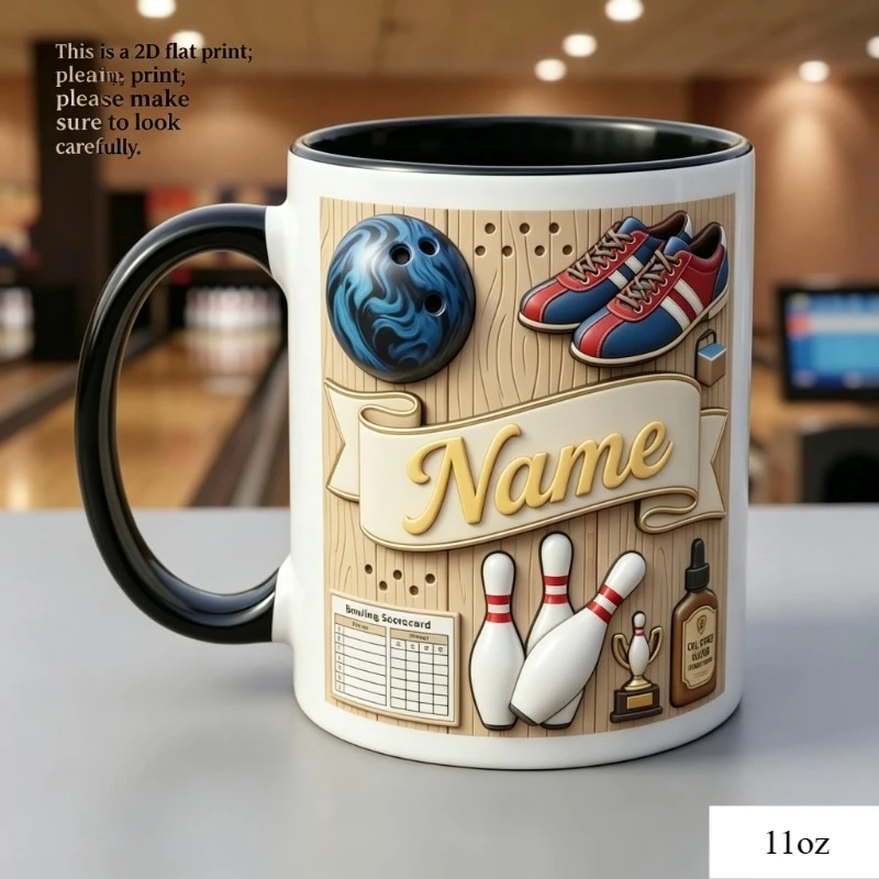 2D Print Custom Bowling Mug 11oz Personalized Name Ceramic Coffee Cup Gift for Bowler Sports Lover Birthday Christmas