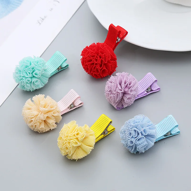 

2pcs Children Gauze Ball Korean Red Small Ball Hall-inclusive Cloth Hairpin Baby Headwear Girls Kids Women Hair Accessories