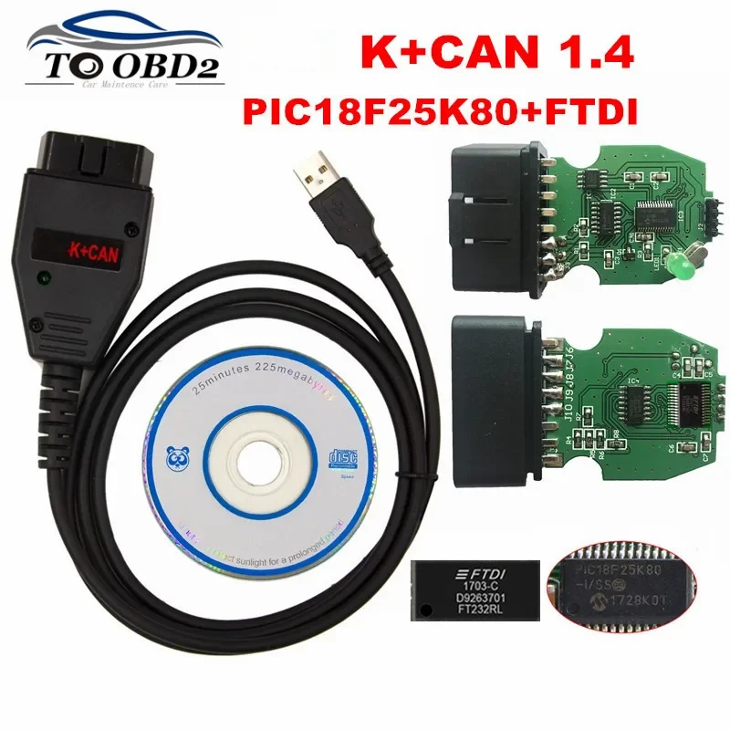 For VAG K+CAN Commander 1.4 Green PCB PIC18F25K80 FTDI FT232RL Chip For AUDI/VW/Skoda/Seat For VAG K+CAN 1.4 K-Line Commander