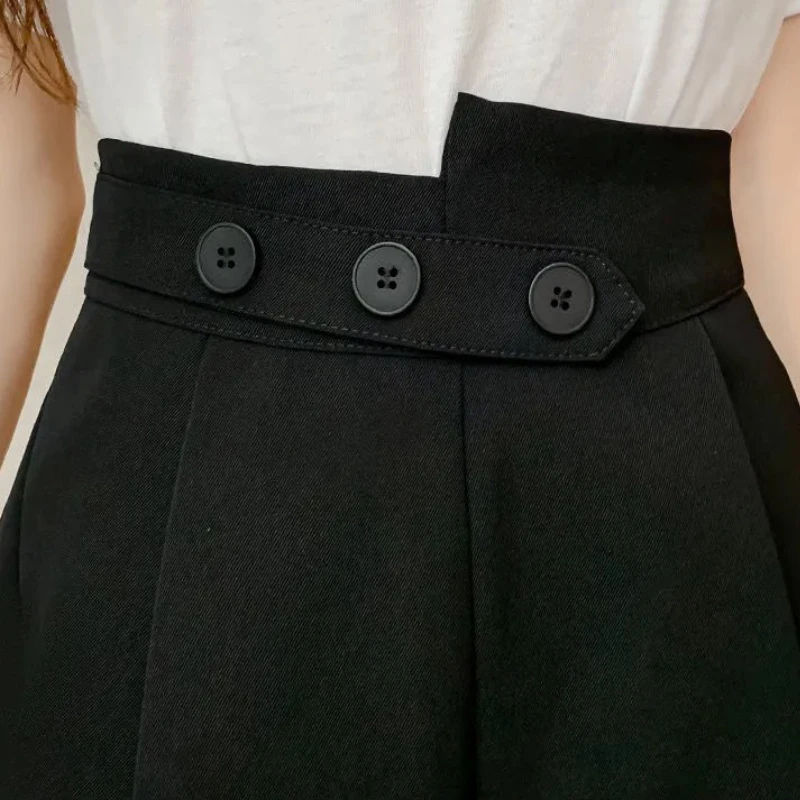 Shorts für Damen, Preppy-Look, gemütlich, unregelmäßiges Design, Knöpfe, Baggy, Teenager, Basic, BF-Stil, Freunde, lässig, modisch, Femme, Retro, Sommer