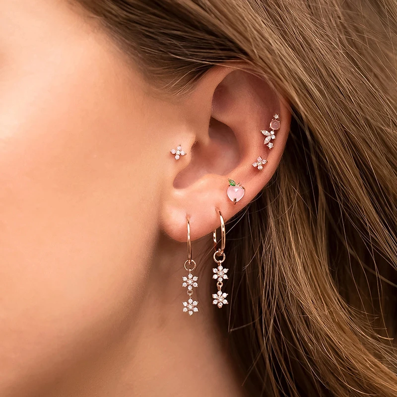 

Exquisite Pink CZ Zircon Peach Star Dangle Earrings for Women Gold Plated Piercing Stud Earrings Woman Fashion Jewelry Accessory