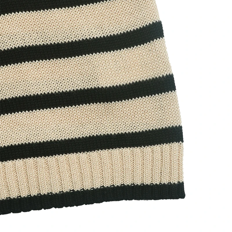 Women's Black Striped Shoulder Button Cropped Knitted Sweater Long Sleeve Autumn Winter Casual Loose Fit Daily Fashion Pullover